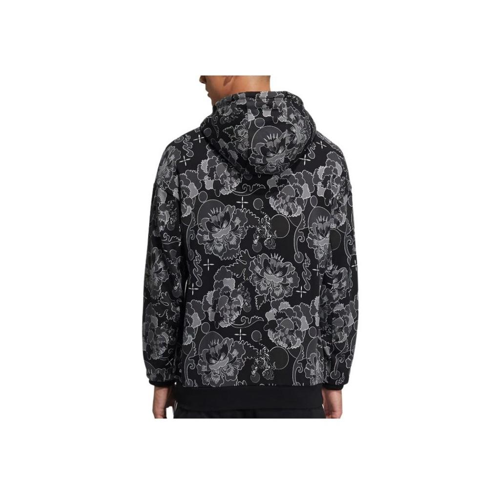 Adidas Aop Hoodie Casual Sport Pullover Men Tops Carbon-Black GT6483