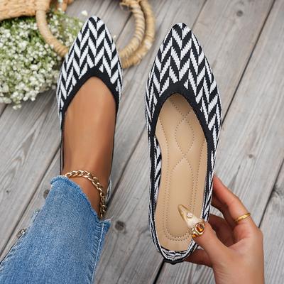 Knitted Women's Shoes, Breathable Soft-soled Comfortable Pointed-toe Flat Shoes, Low-cut One-piece Casual Shoes
