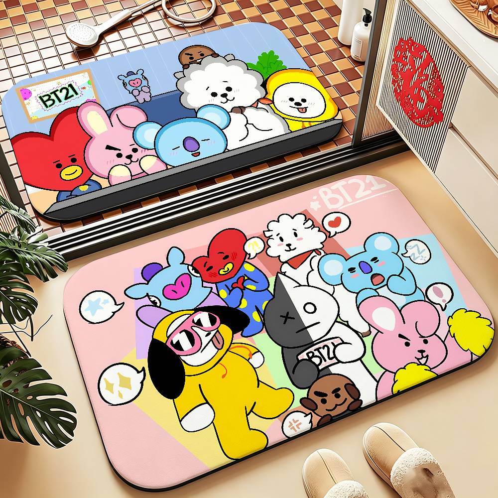 Cute A-bt21S Cartoon Carpet Bathroom Anti-slip Mat Door Mat Home Decoration Mat Entrance Door Mat Scratch-resistant Door Mat