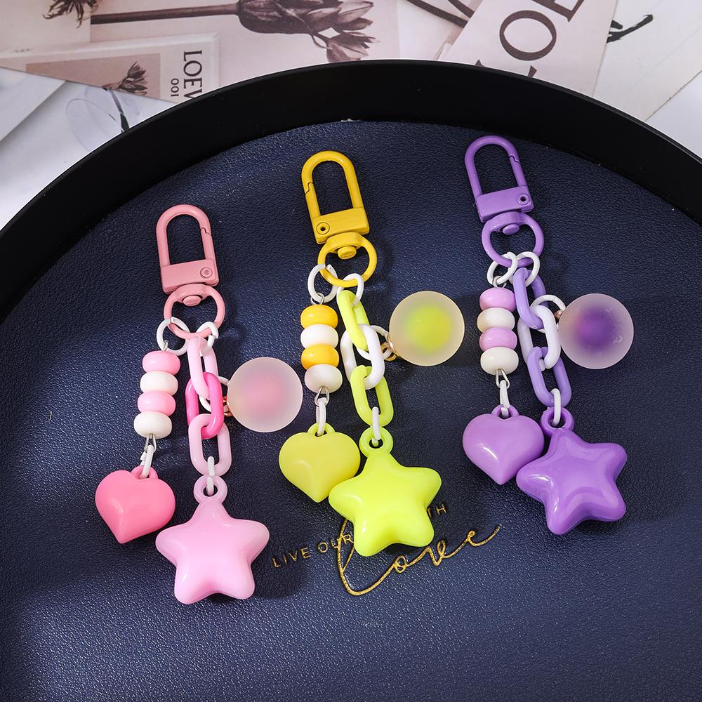 Cute Star Keychain Love Heart Key Ring for Women Girls Handbag Pendant DIY Kid's Jewelry Gift