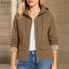 ZANZEA Damskie Jesienne Codzienne Bluzy z Długim Rękawem i Kapturem Cienkie Kurtki