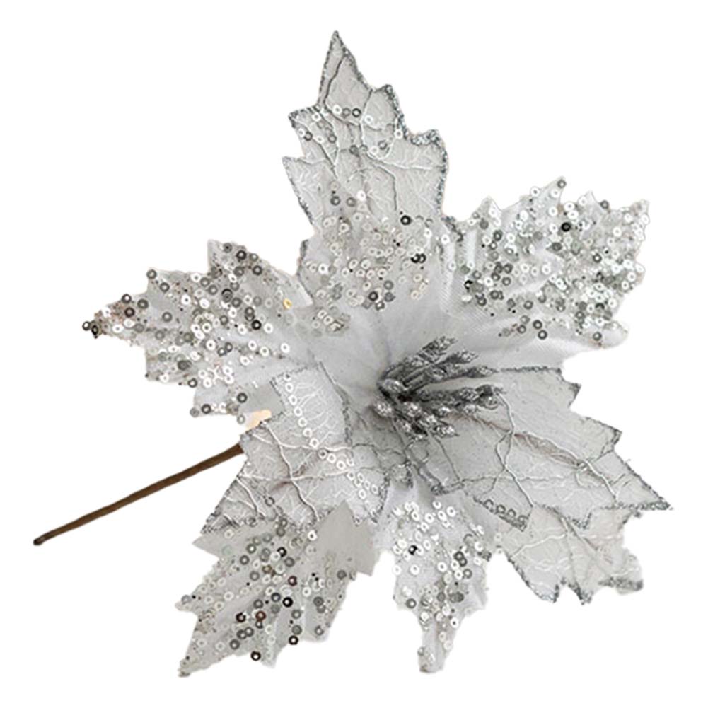 Beautiful 25cm Glitter Flower Poinsettia for Xmas Party Decoration
