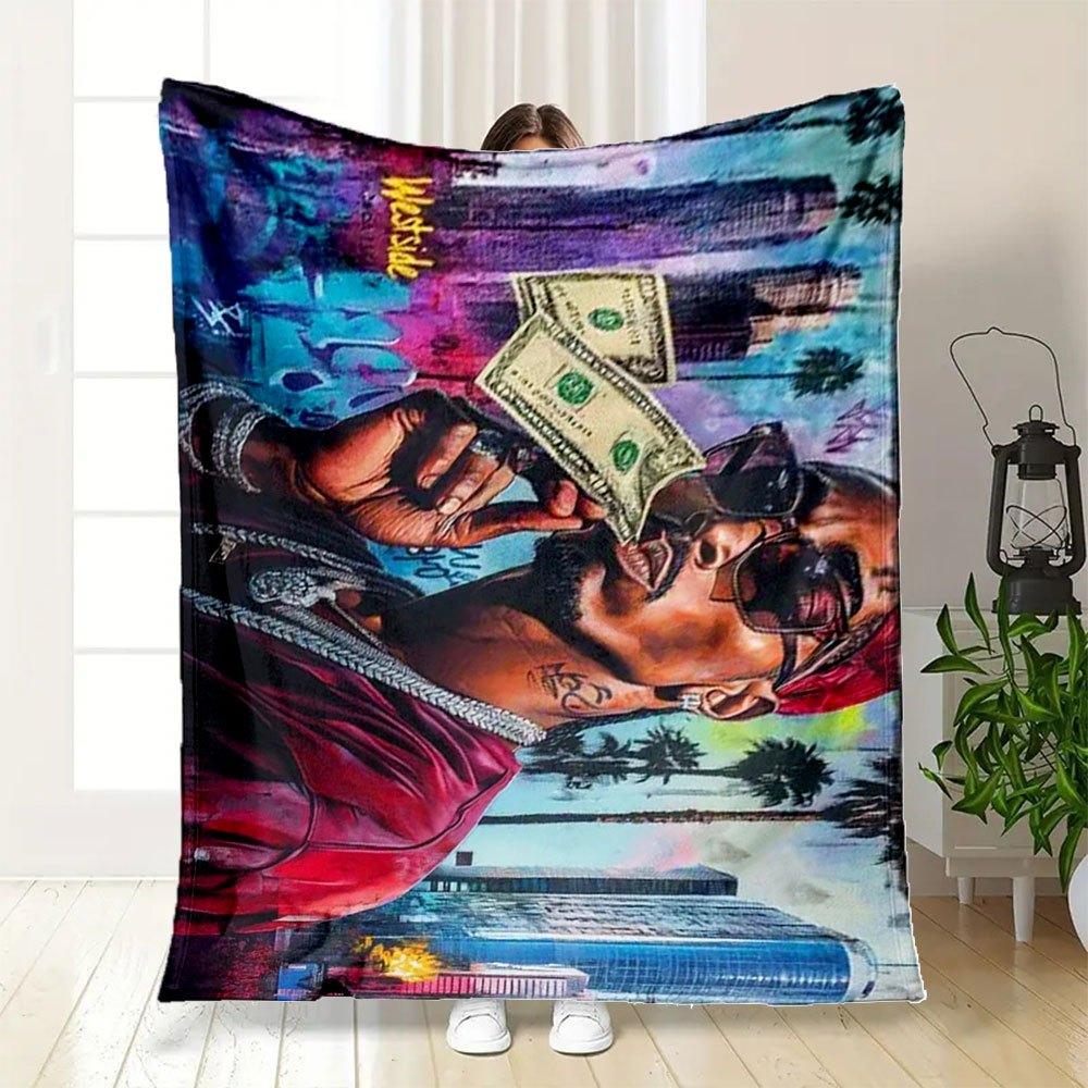 "Rapper Holding Money Graffiti Art Print Poster"Blanket Flannel Throw Blanket for Sofa, Bed, Travel, Camping, Office, Couch, Chair, And Bed