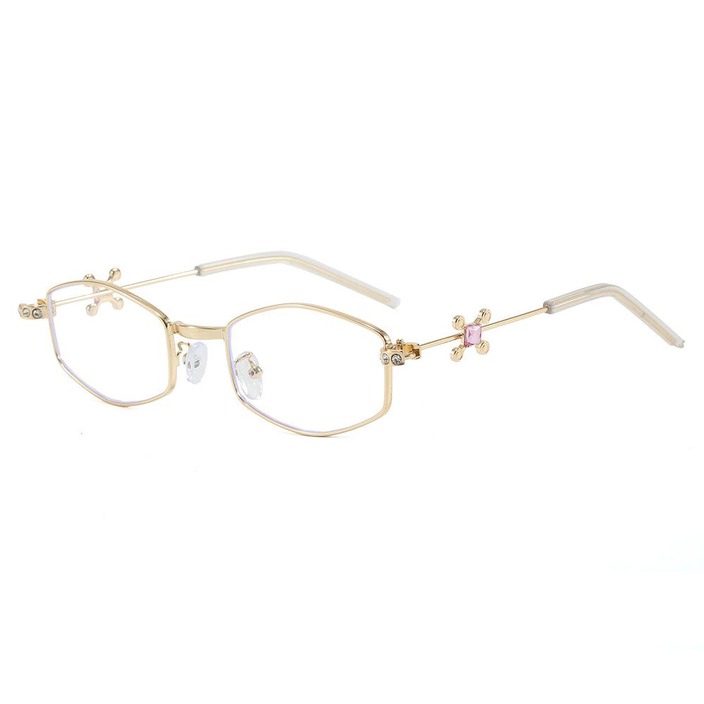 

Polygon Shape Woman Sunglasses Rhinestone Decoration Uv Protection Sun Glasses Women Campus Style Fashion Glass