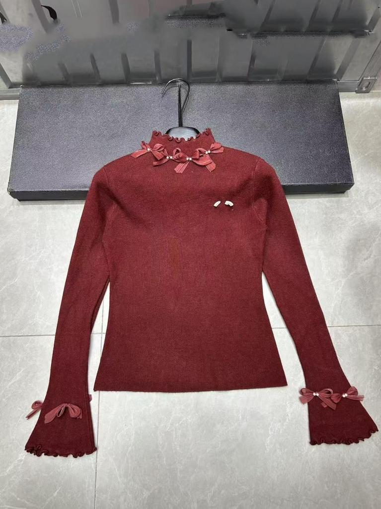 European Style High-Quality Spring Bow Neck Knit Base Layer