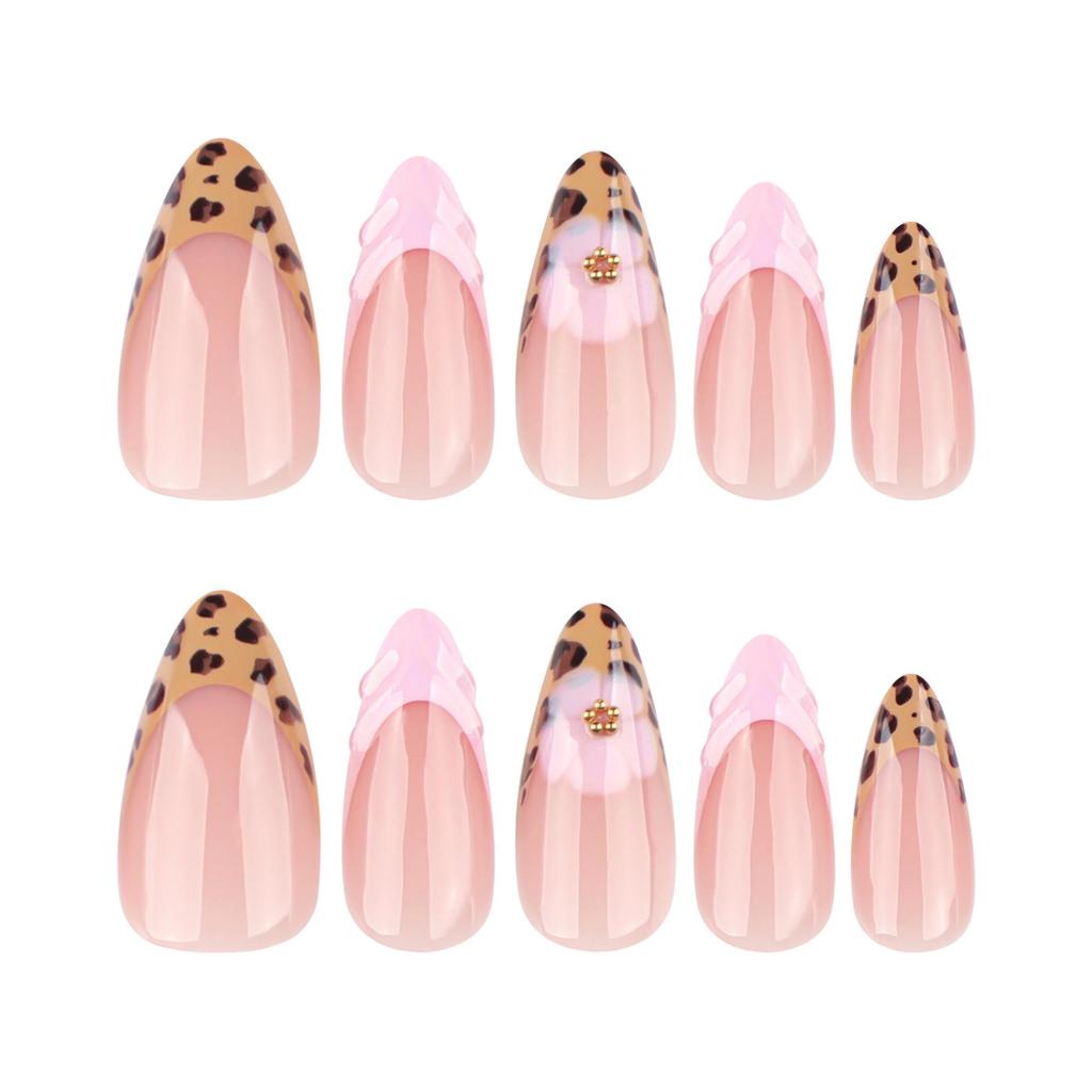 Hot Selling French Leopard Print 3D Almond Shape Press-On Nails - Super Flash Nail Art