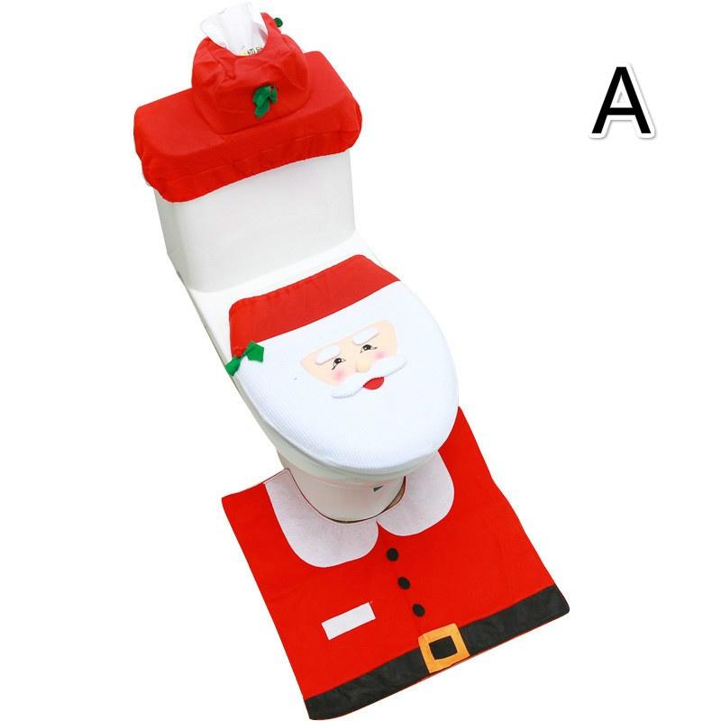 3pcs/set Christmas Fancy Santa Claus Snowman Toilet Seat Cover and Rug Set Xmas Home Bathroom Decor Set
