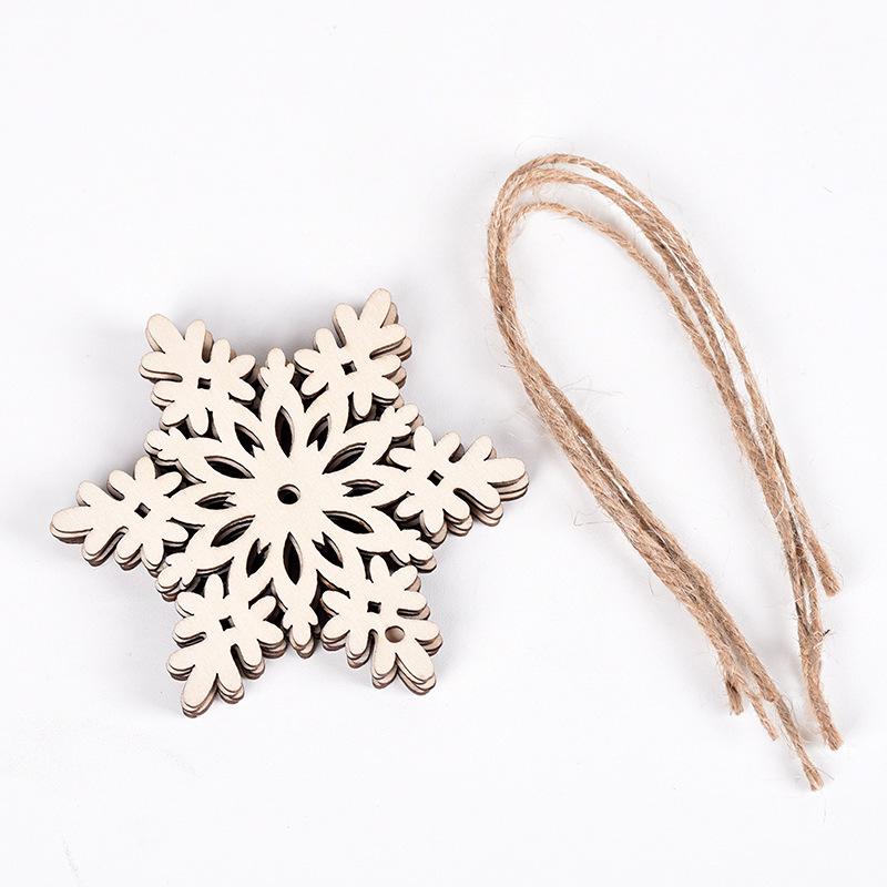 24pcs/box Christmas Wooden Snowflake Flake Hanging Can Doodle Diy Wooden Flake Christmas Decoration Hanging Decoration