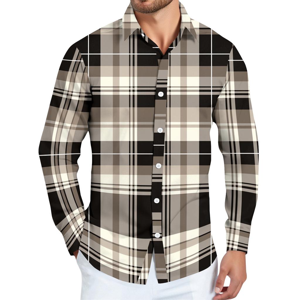 Men's striped print long sleeve button,up shirt