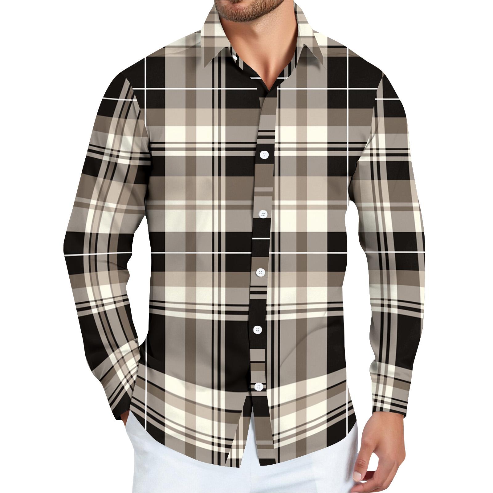 

Men s striped print long sleeve button-up shirt XL