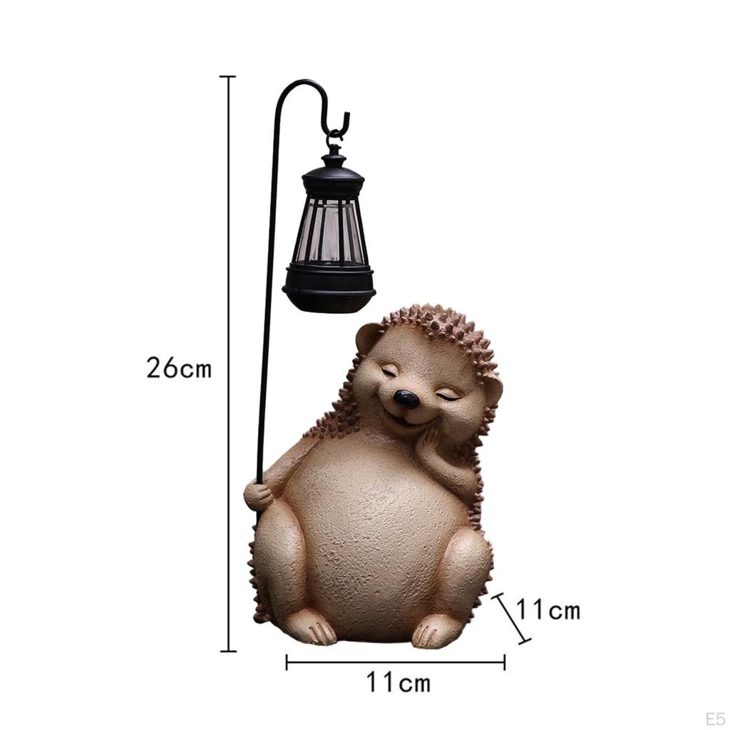 Garden Statue with Solar Light Hedgehog Figurine Lantern Lamp Night Patio Resin Animal