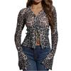 Women's Leopard Print Mesh Cardigan, V-Neck Lace-Up Lightweight Cover-Up for Spring and Summer