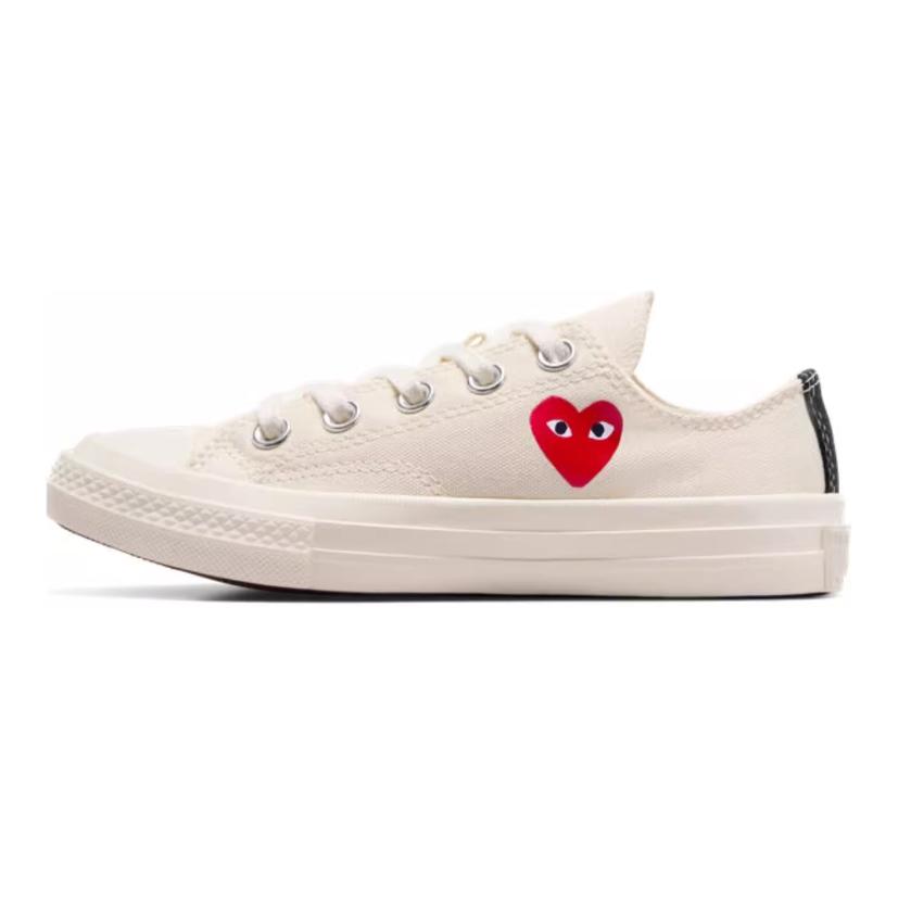 Converse Comme des Garçons PLAY x Chuck 70 Low PS Single Heart - Milk Kids Sneakers Cream Red Black A08807C