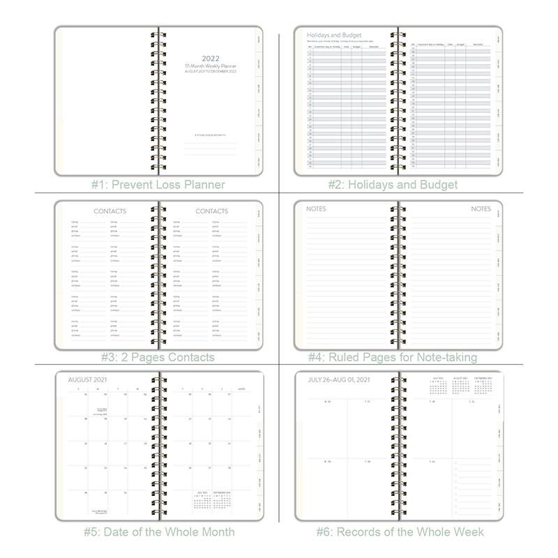 Cover Custom Spiral PU Leather Agenda 12 Months Daily Calendar Planner 2022