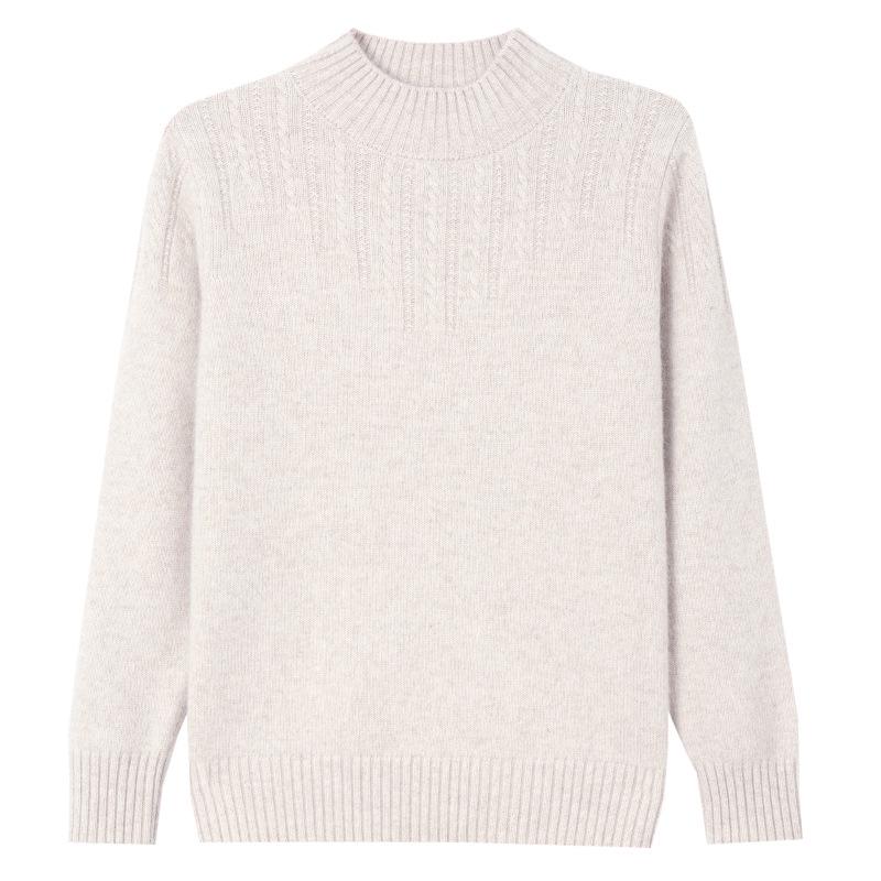 New Pure Wool Sweater for Middle-Aged & Elderly Women - Stylish, Warm, Half-High Collar, Thickened for Autumn/Winter