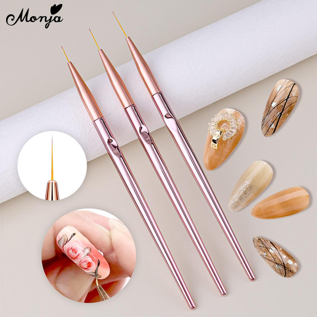 monja Sada 3 ks štětečků na linky na nehty Rukojeť barvy šampaňského Pruhy Linky UV gel lak Kreslení Malování Francouzský Květ Mřížka Pero Manikúra Designové Nástroje