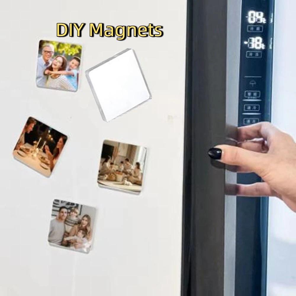 16 Pieces Acrylic DIY Transparent Refrigerator Magnet Handmade Square/Round Magnetic Photo Stickers Material Package