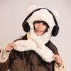 Autumn and Winter New Cute Plush Earphones Bear Scarf All In One Hat for Women Korean Version Warm Ear Hat To Protect Against Cold Tide