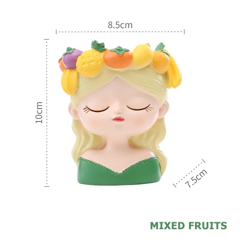 Charming Girl & Fruit Harvest Mini Planter, Cute Decorative Flower Pot for Succulents & Small Indoor Plants for Desk Decor