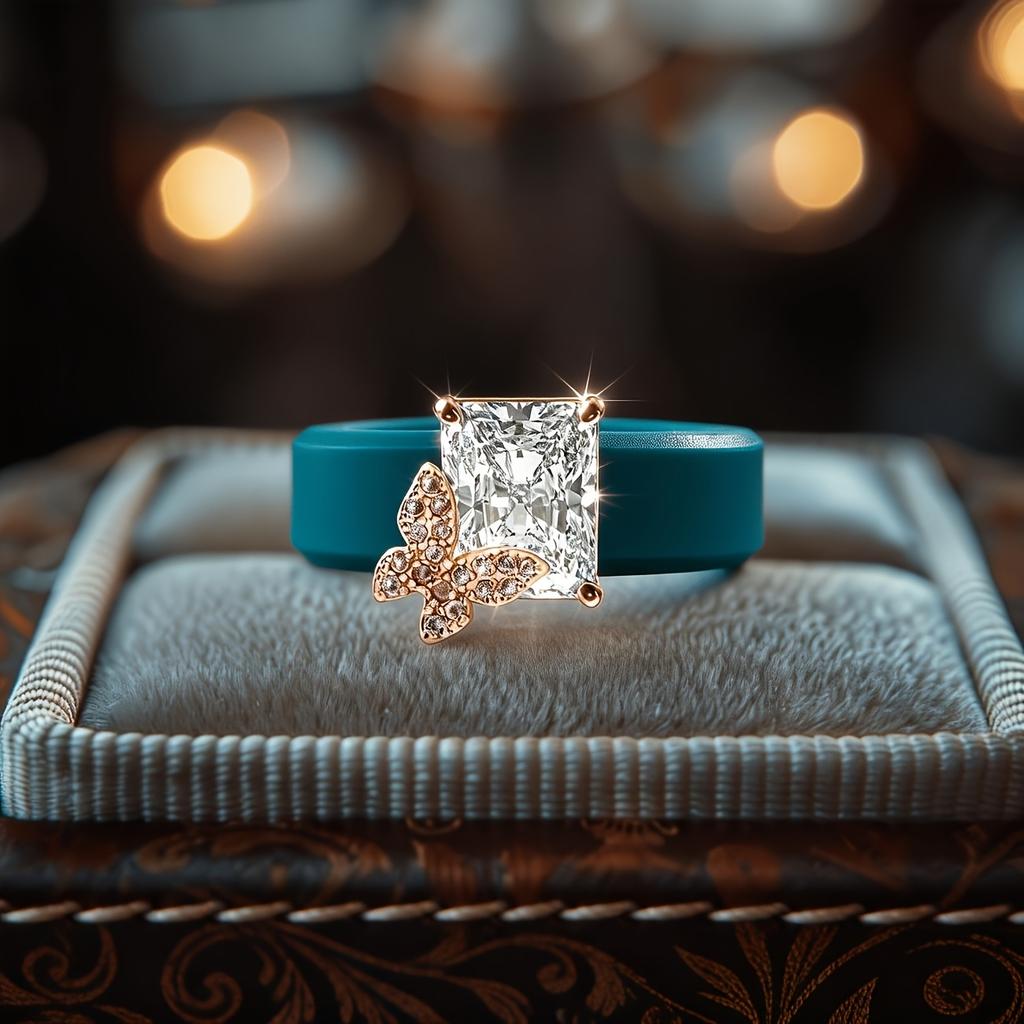 Damen Ring Schmetterling aus blauem Silikon mit geschliffenem Zirkonia, Hypoallergenes Komfortband, Tägliches Mode-Stapelbares Schmuckzubehör
