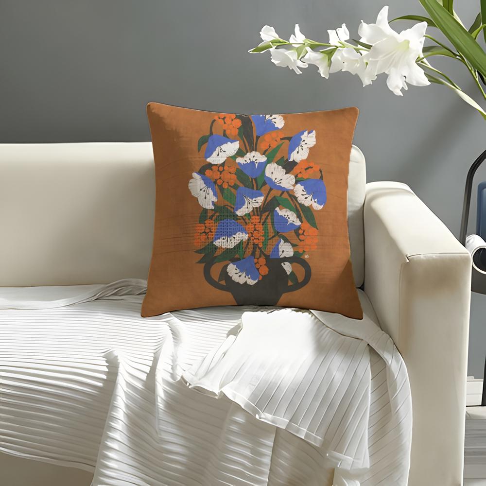 

Hot Vintage vase print Pillow Case Natural Linen Organic Fabric DoubleSided Printing Sofa Home Decor Cushion Cover 30X30cm
