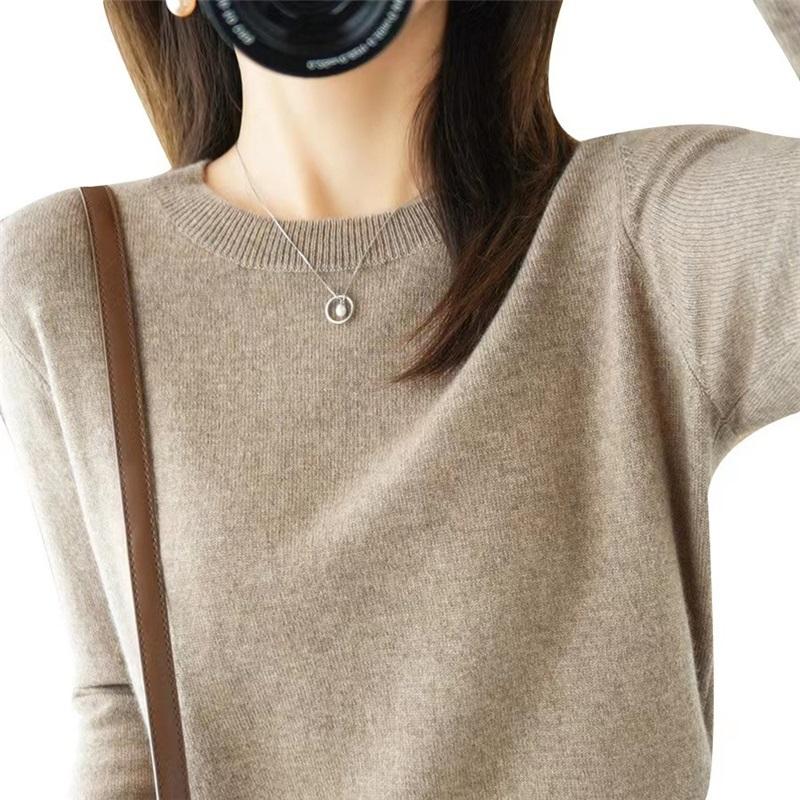 Women's Autumn And Winter Round Neck Sweater Women's Pullover Knit Sweater Solid Color Inner Layer Long Sleeved