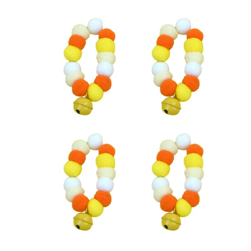 4pcs Festival Plush Pet Collars with Pompoms Bells Charm Colorful Furry Birthday Collar for Cats and Dogs
