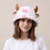 Faux Fur Cow Horn Bucket Hat Thicken Winter Plush Hat Retro Plush Fisherman Hat  Outdoor