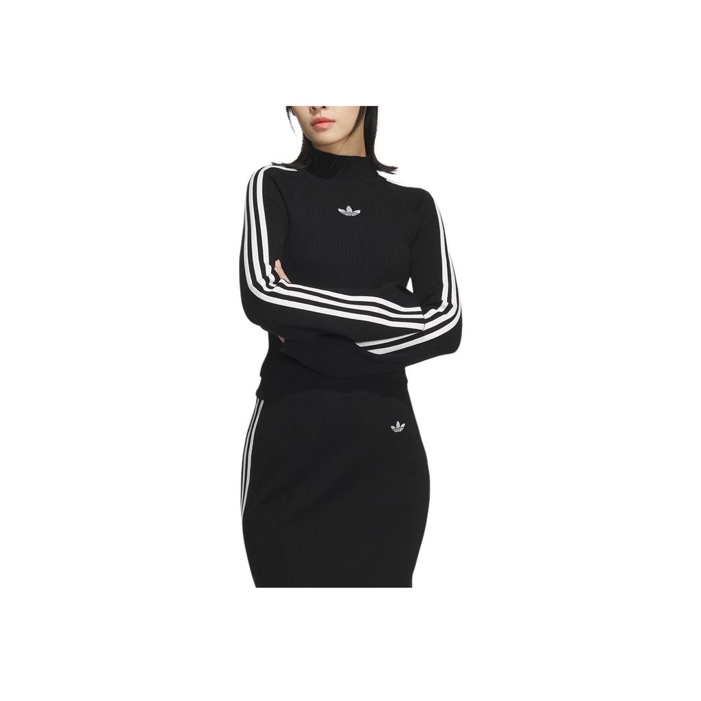Adidas Originals Premium Knit Turtleneck Sweater With Three Stripes Women Tops Black JI7058