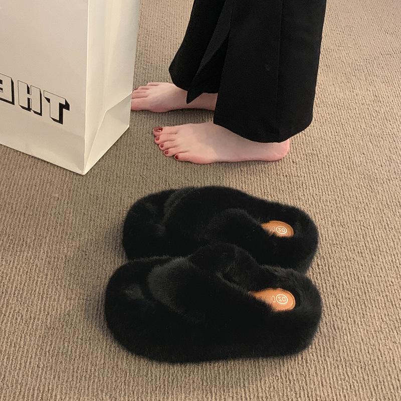 Fleece verdickte Baumwollpantoffeln Damen Herbst und Winter 2025 neue Mode vielseitige Baumwollpantoffeln Plüschschuhe Damenschuhe