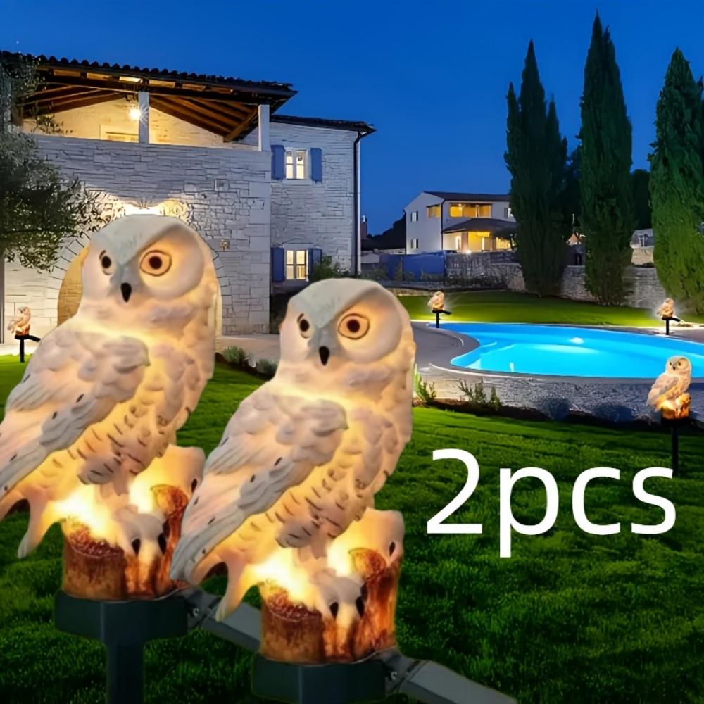 Pack of 2, solar owl resin lawn light, parrot resin light, garden fun decoration light, suitable for garden, flower bed, courtyard, lawn