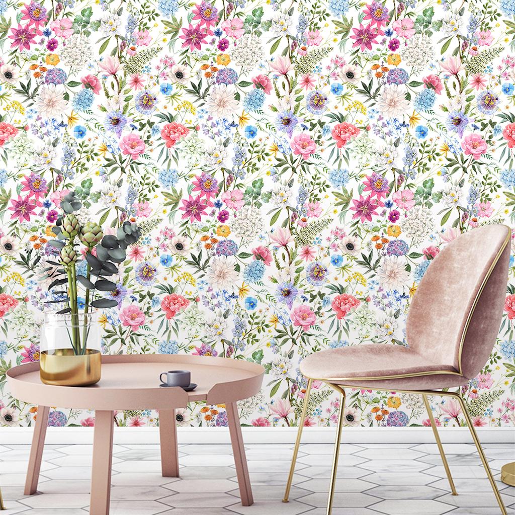 Multicolor Floral Wallpaper Peel And Stick Watercolor Flower Removable Wall Decor Camellia Peonies Bouquet Home Decor