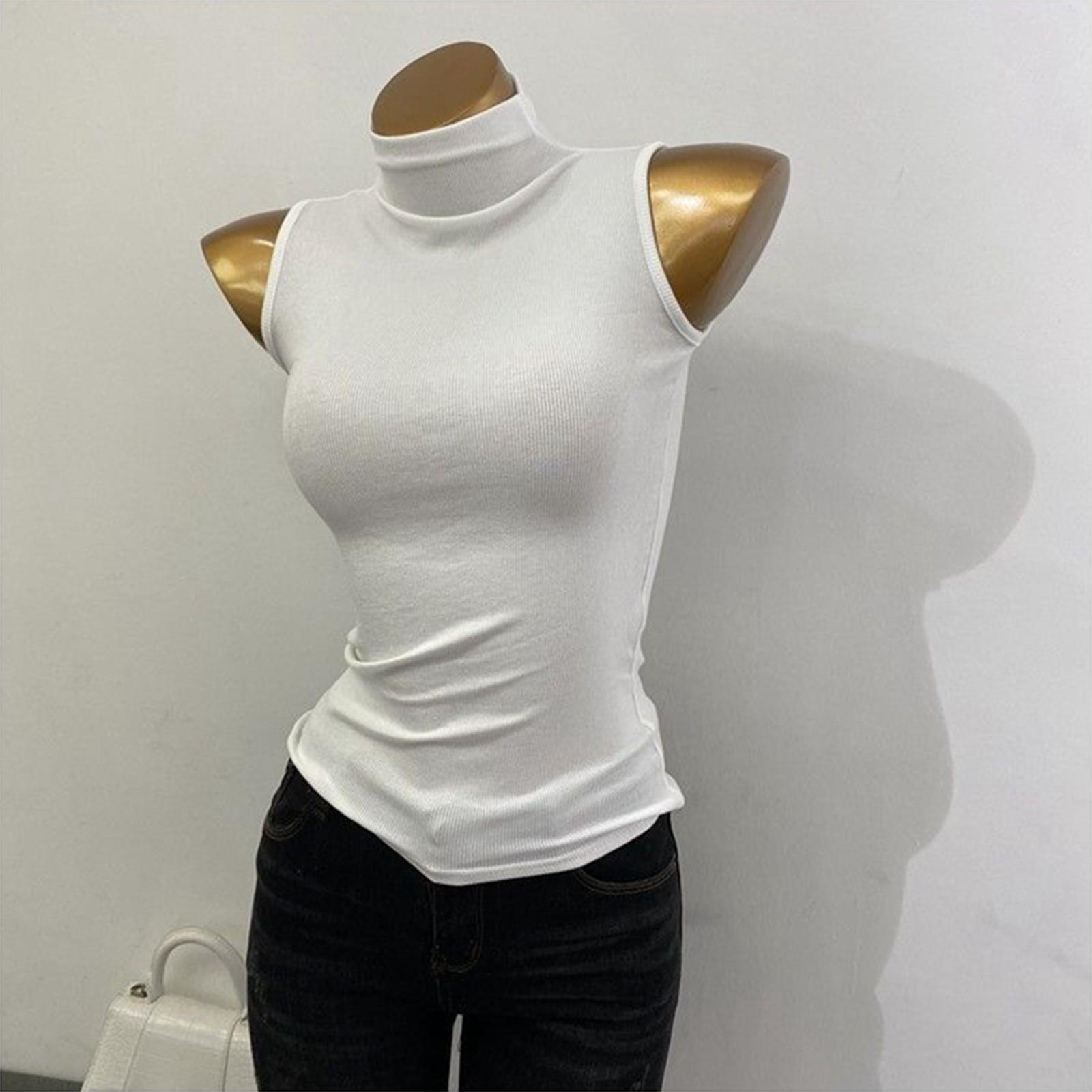 

Korean- Half-high Neck Sleeveless Vest For Women, Versatile, Slim-fitting And Flattering Base Shirt Top S/2 білий