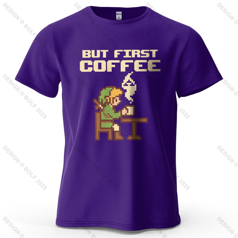 BUT FIRST COFFEE Cozy Printed Men's T-Shirt Oversized Playful Graphic Tees for Women Tops Tees Casual Streetwear