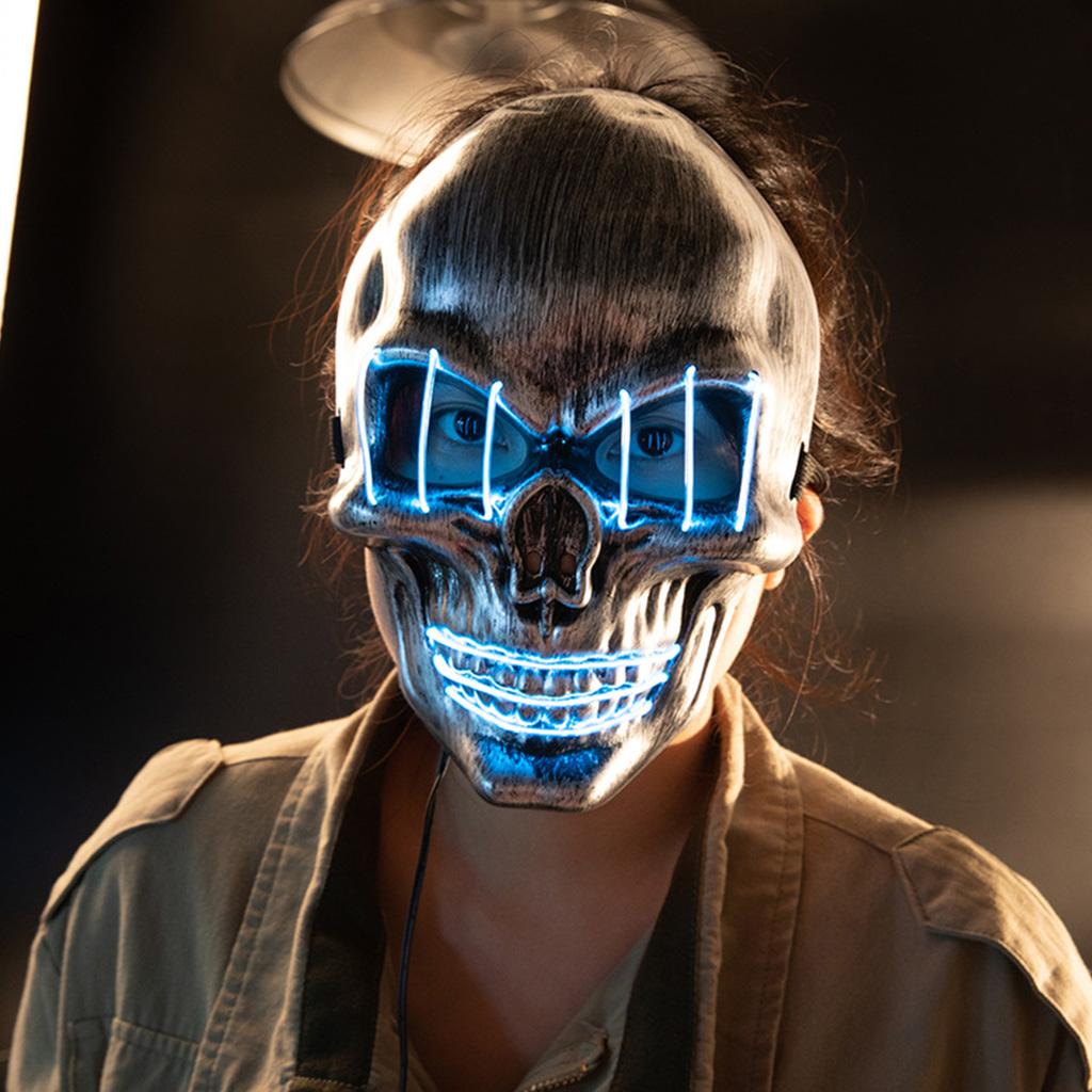 Skull Shape Cold Light Face Cover Glowing Halloween Mask Spoof Prank Toy Scary