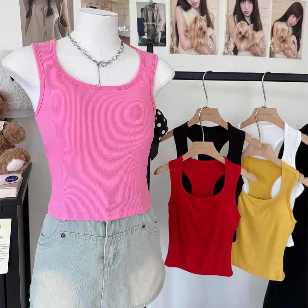 2025 Summer Women's Spicy American Candy Color Slim-Fit Square Neck Tank Top