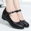 Fashion Women Fashion Comfort Buckle Strap Pumps Lady Casual Black Soft Leather Office High Heel Shoes Wedges Women Single Shoes