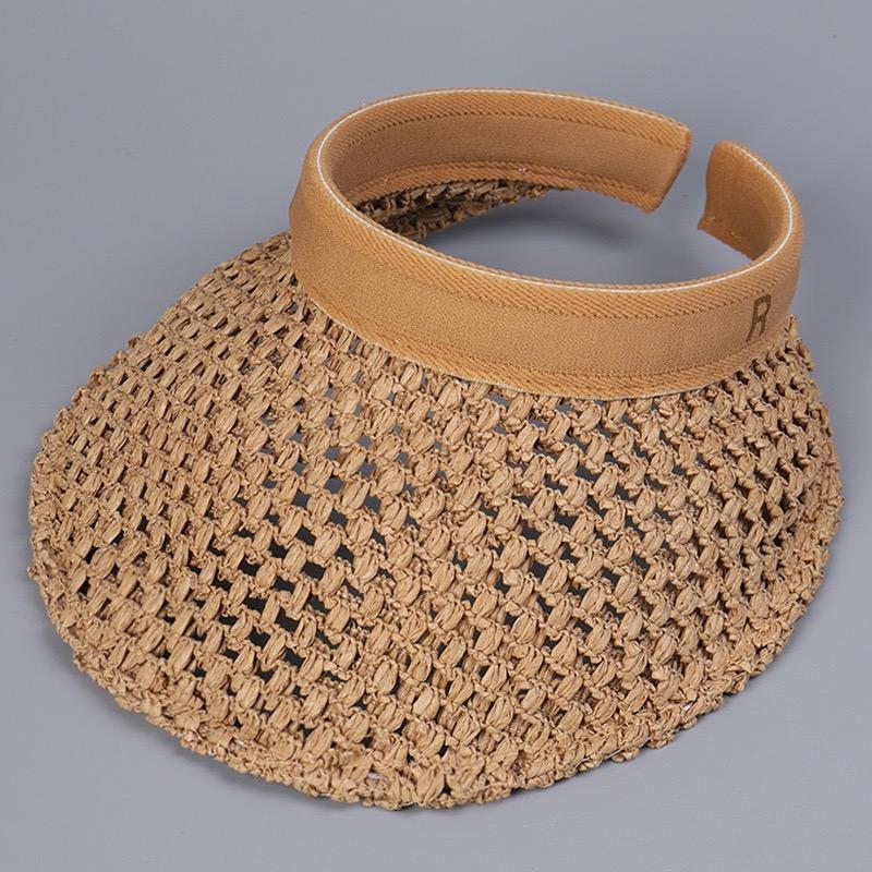 

Fashion Summer Handmade Breathable Wide Brim Visor Hat Women Hollow Out Letter R Embroidered Vacation Beach SunHat Designer Ha 54-59cm хакі