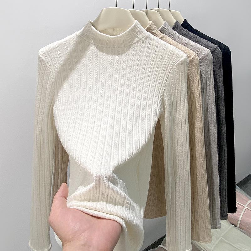 Slim Fit Thin Knit Sweater Top Basic Bottom Sweater Autumn Winter Half High Neck Women's Pullovers Clothing