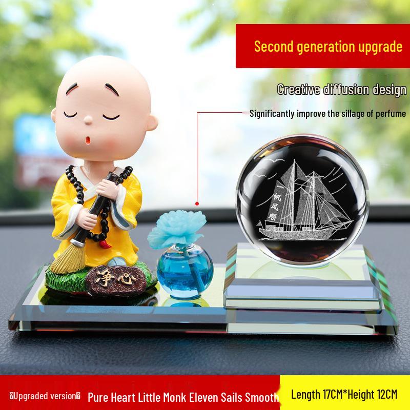 Solar-Powered Monk Car Perfume Shaking Head Cartoon Ornament