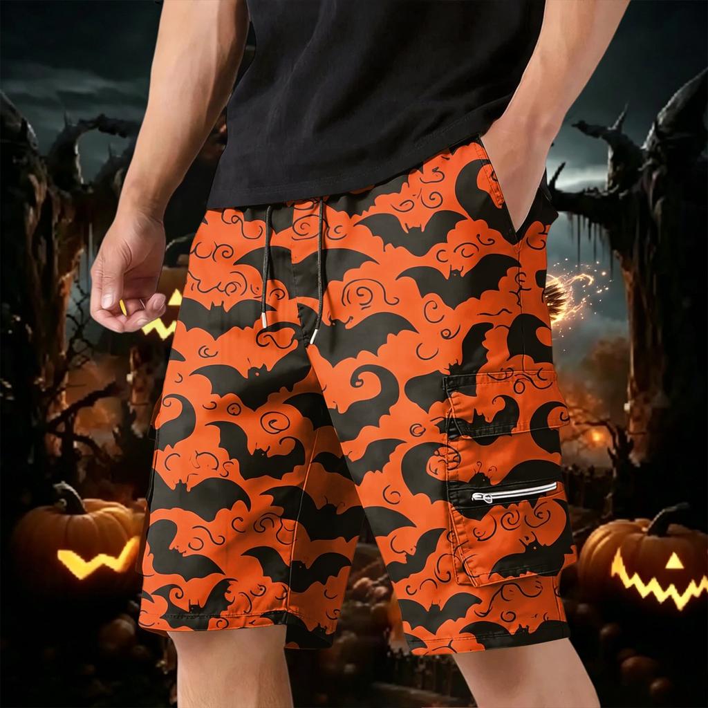 Men's Halloween Cargo Shorts Multi-Pocket Drawstring Casual Workout Shorts
