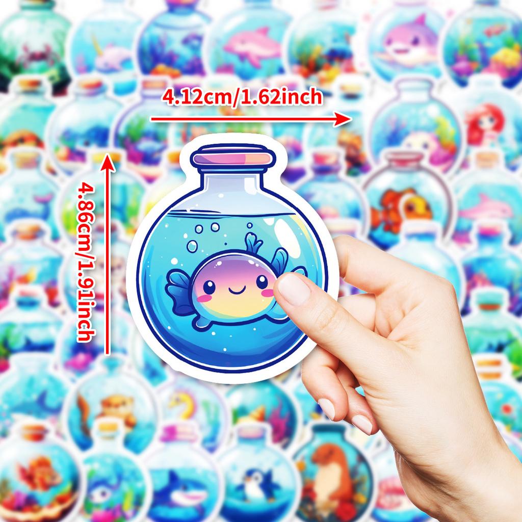 New 50 Round Bottles Underwater World Ins Creative Bottles Cute Cartoon Marine Animal Stickers Handbook Decoration