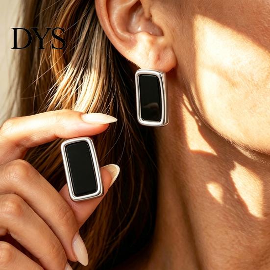 Lightweight Acrylic Earrings 1 Pair Black Big Stud for Women, Stainless Steel Jewelry Chunky Square Earrings, Statement Geometric Matte Studs
