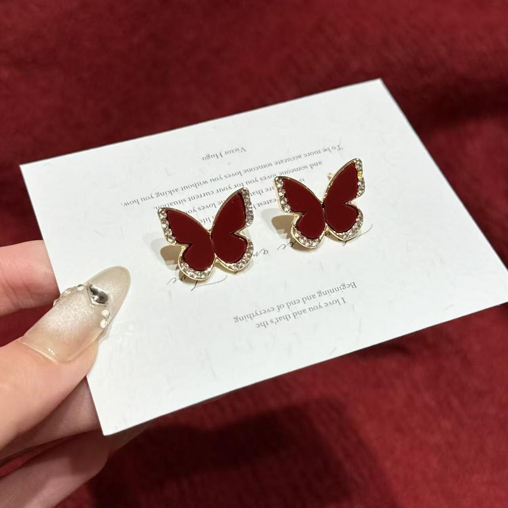 2025 Koreanischer Stil Rote Schmetterlingsohrringe: Elegante, vielseitige High-End-Modeaccessoires für Damen