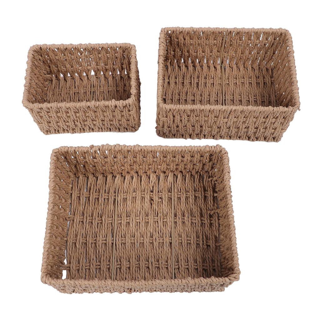 3PCS Wicker Storage Baskets for Shelves Organizing Decorative Woven Storage Baskets Set Desk Organizers