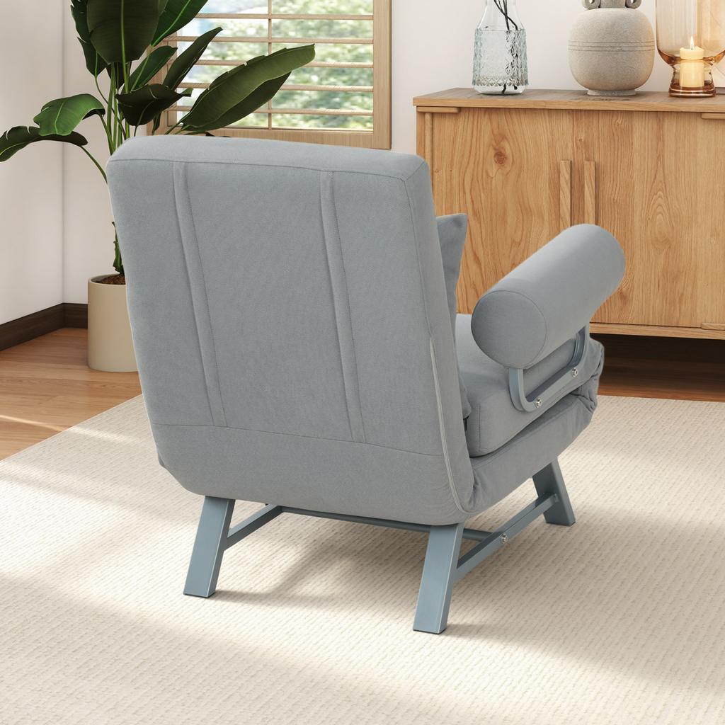 Convertible Armchair, 1-Seater, Folding Armchair-Bed, Linen, Adjustable Backrest, Pillow, Light Gray