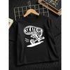 European Sizes Skateboard White Black Text Cotton Boys T-Shirt Boys Creative T-Shirt, Casual Weight Comfortable Short Sleeve Top, Summer Clothing