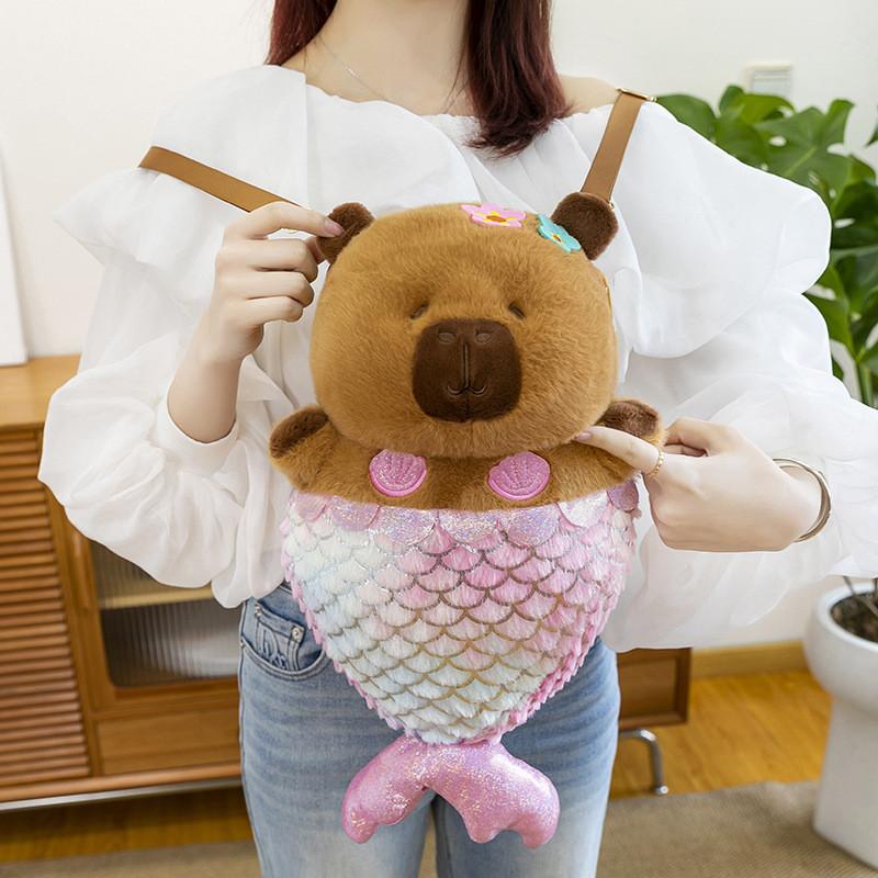 Cartoon Mermaid Water Pig Plush Backpack With Large Capacity For Girls And Teens