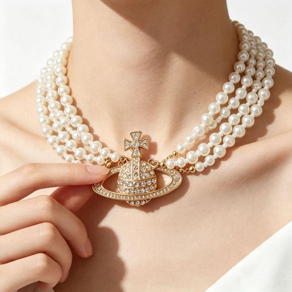 Chic Collana di Strass e Perle Ispirata a Saturno