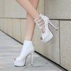 Women Patent Leather High Heel Sandals Back Zipper Platform Stiletto Ankle Boots for Office Nightclub Party Banquet Pole Dancing